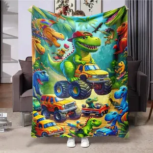 Cartoon Dinosaur Pattern Blanket,1/2 Counts Soft Warm Napping Throw Blanket,Cool Bedroom Bedding Blankets for Home Office Travel Camping