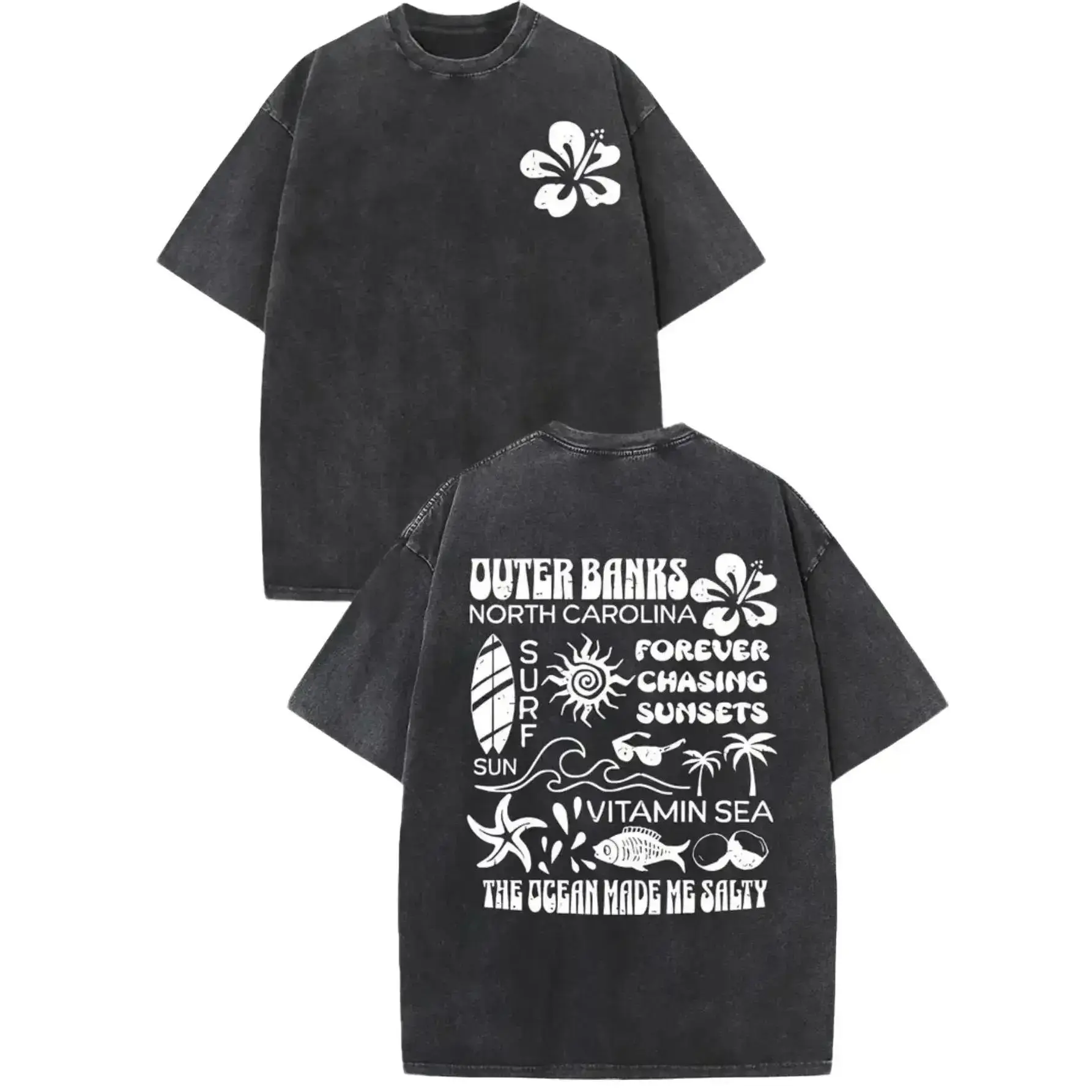 Women's Retro Printed Casual Soft Comfortable T-Shirt - Outer Banks Graphic Washed Cotton Gym Top, Relaxed Fit 220g Short-Sleeve Everyday Tee, Tshirt, Sports Graphic Women's T-Shirts, Streetwear, Outdoors, Yoga Exercises, Shortsleeve, Athletic, Digital Pr