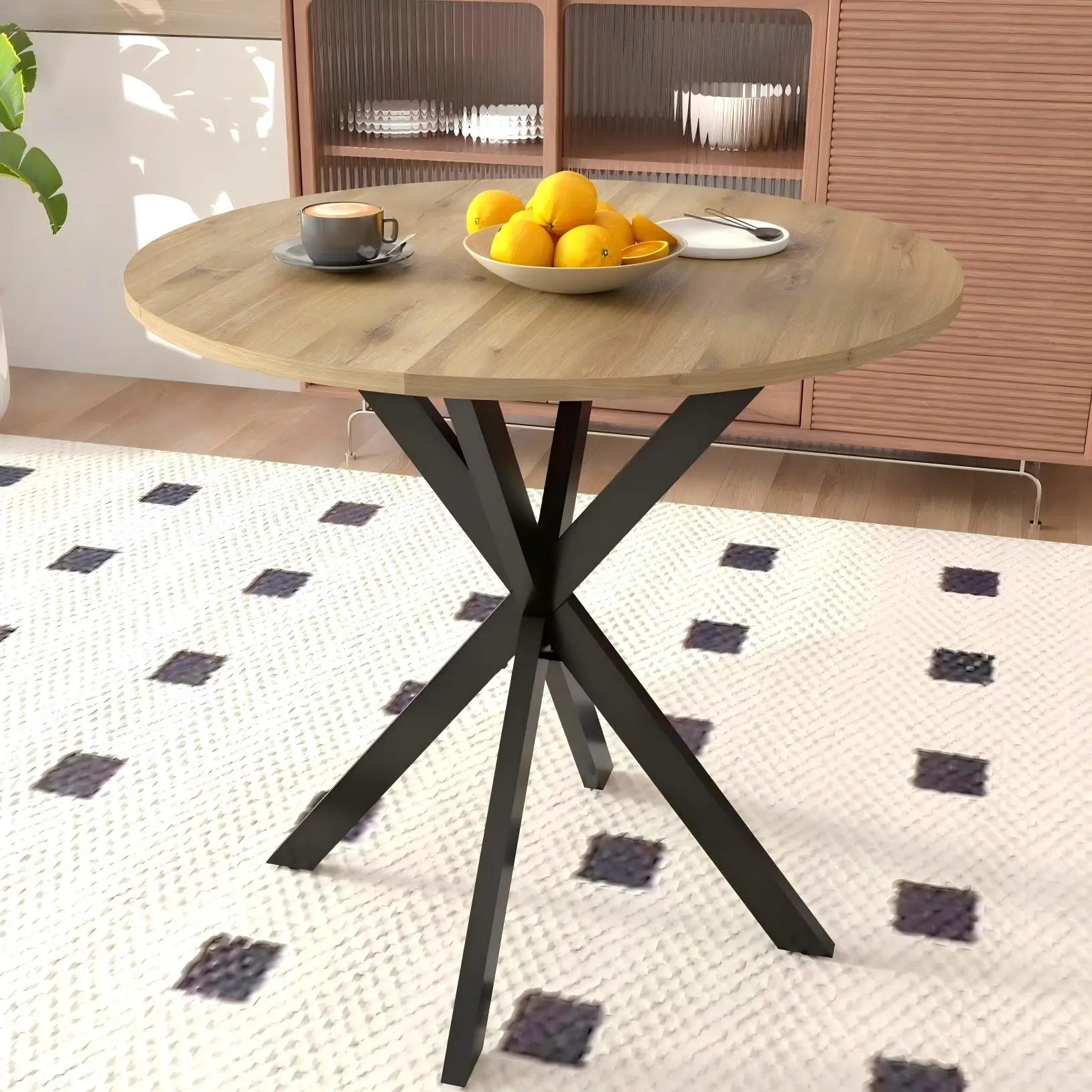 Gasee 31" Round Dining Table for 4, Kitchen Table, Dining Room Table with Thickened Wooden Tabletop and Metal Legs, Small Dining Table for kitchen, Breakfast Nook, Brown (only table)