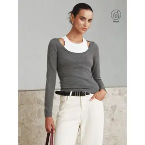 2 in 1 Wool-Blend Layered Cut-Out Knit Top