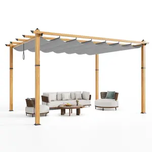 10x10 FT/10x13 FT Aluminum Pergola with Adjustable Canopy, Outdoor Metal Gazebo with Reinforced Frame, Waterproof Sun Shade & Windproof Netting for Patio, Backyard, Garden