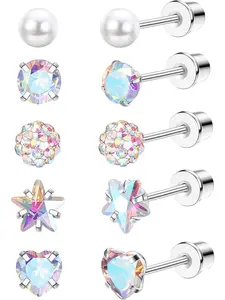 5 Pairs G23 Titanium Screw Back Earrings Set for Women, 20G Hypoallergenic Pure Titanium Stud Earrings for Sensitive Ear, Heart Shaped Earrings