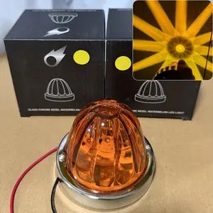 2 Pieces Glass Lens LED Watermelon Lights Amber Side Marker Turn Signal with Stainless Steel Bezel for Kenworth Peterbilt Freightliner Commercial Grade Safety