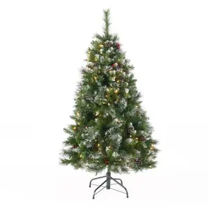 Christmas tree 4.5 'Glitter Bristle Mixed Hinged Tree with Red Berry and Pine Cones and 200 CL,407 tips