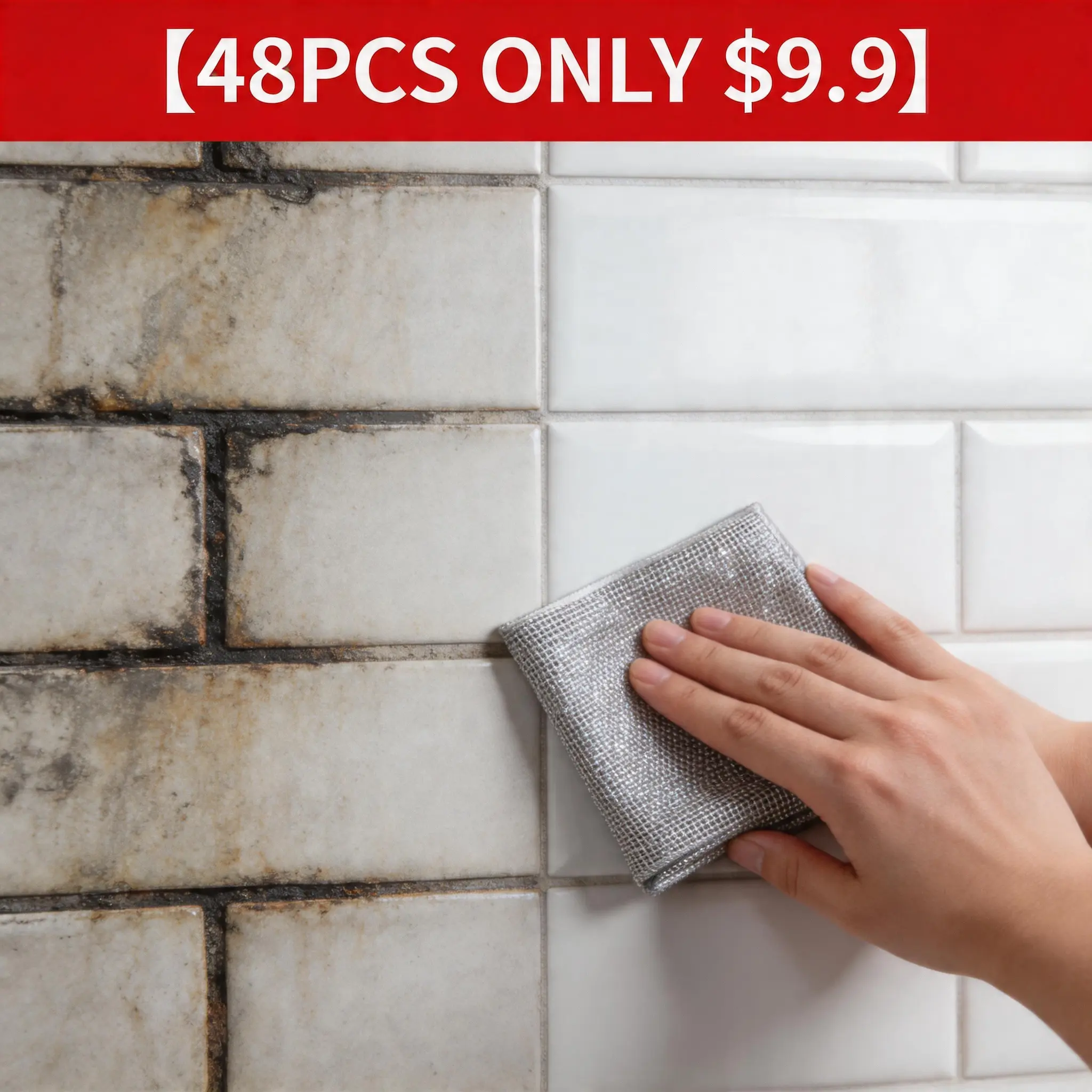 48PCS Wire Mesh Cleaning Cloths (Only $9.9) - Deep-Cleaning Magic Cloths for Tile, Grout, Dark Bathroom Stains, Shower Cleaning #CleanTok, Shower Cleaning Cloths