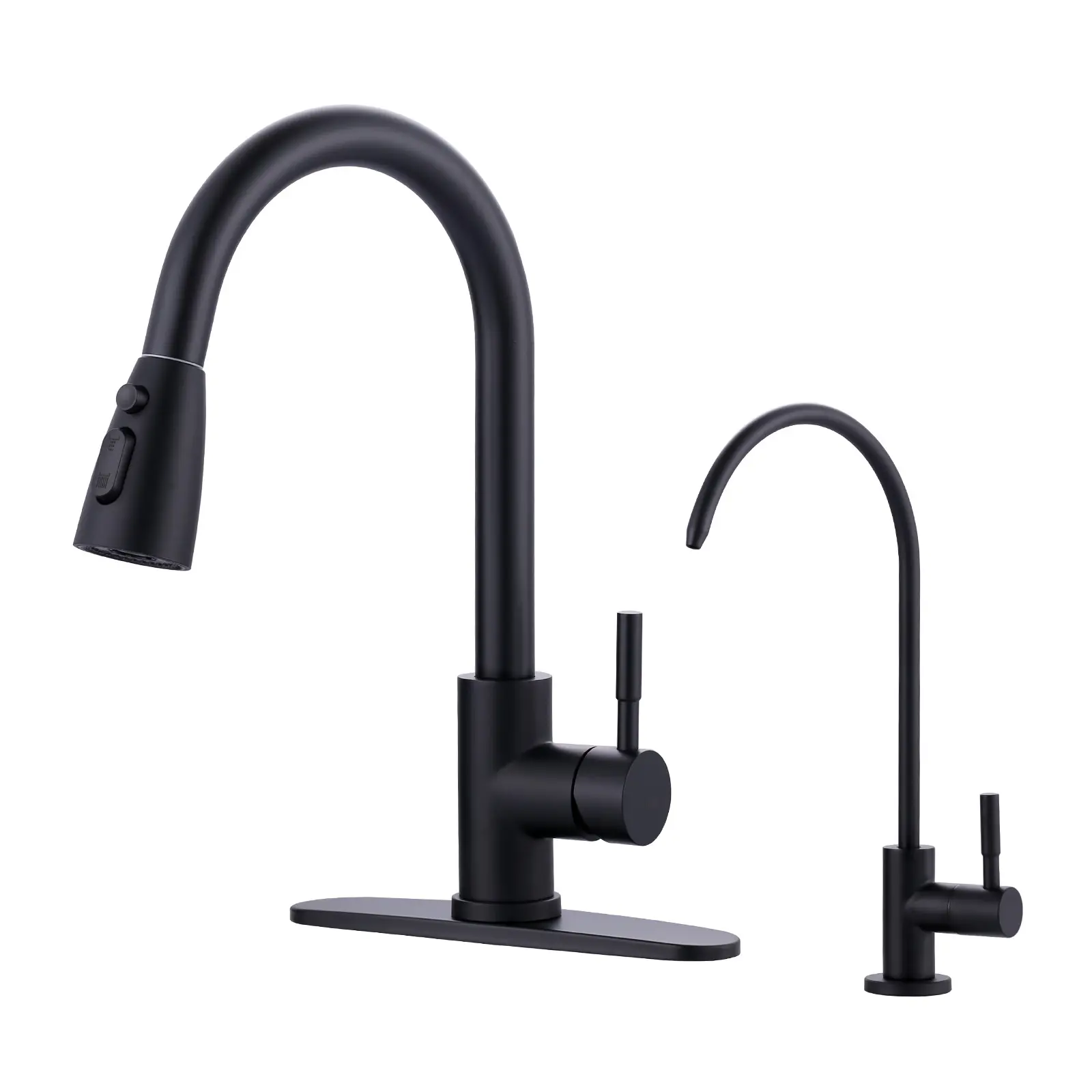 WOWOW Matte Black Stainless Steel Kitchen Faucet & Filter Faucet Combo - Filter Tap with Supply Lines, Multiple Water Modes, Reverse Osmosis System Compatible