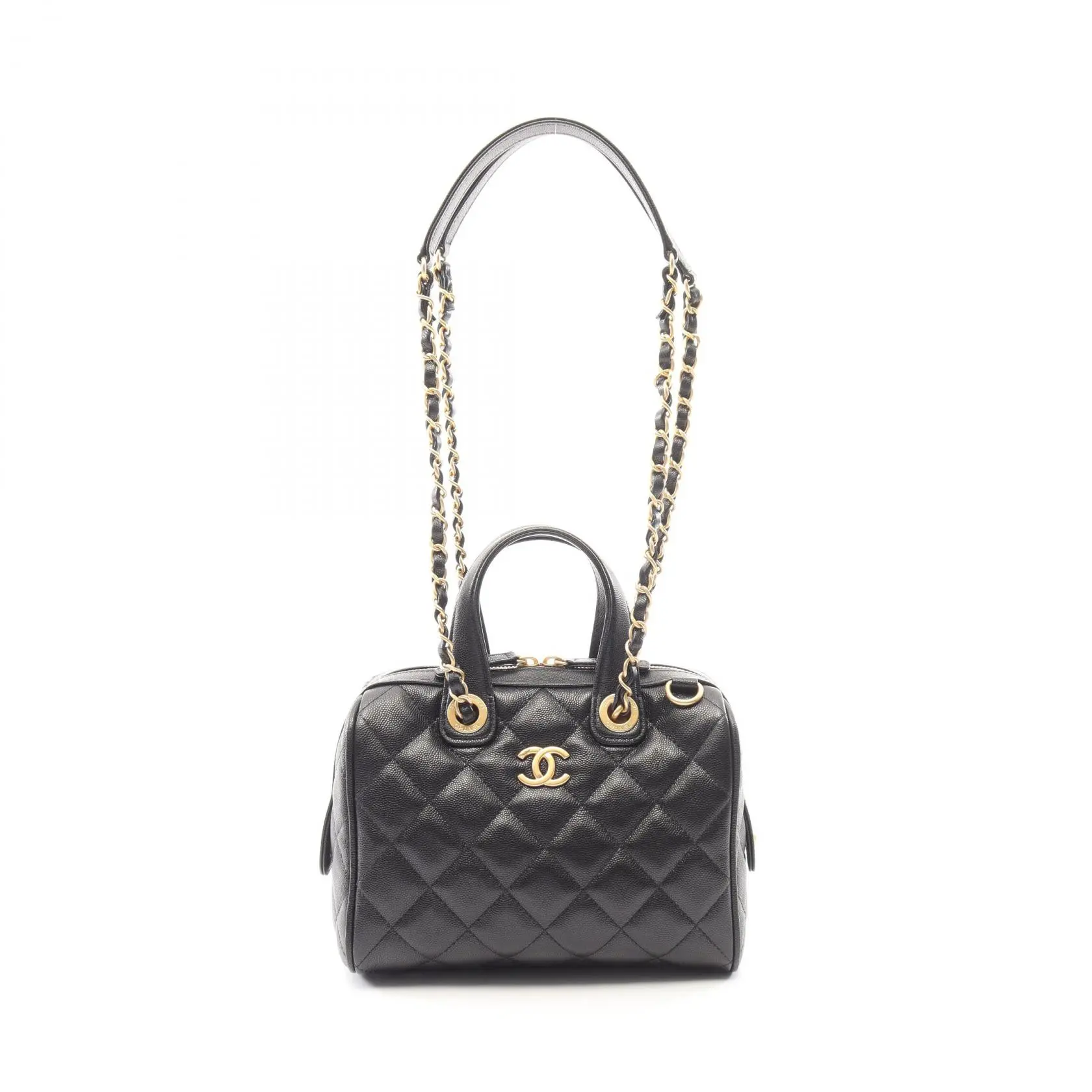 Pre-owned CHANEL Calfskin Shoulder Bags Matelasse Caviar 2way Boston Bag