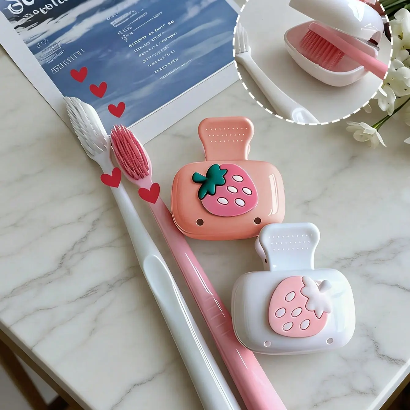 Cute Strawberry Toothbrush Holder Travel Case, Toothbrush Storage, Portable Toothbrush Box with Lid, Dustproof Toothbrush Holders, Oral Care Accessories Organizer, Toothbrush Holder with Cover, Toothbrush Holder Organizers, Tooth brush holder for travel