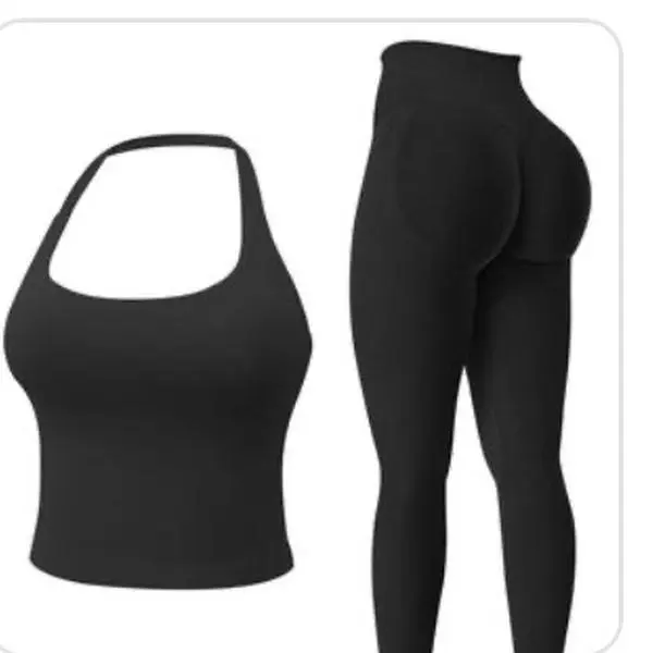 Women's 2-Piece Basic Seamless Crop Top & Leggings Set - Female Slim-Fitting Casual Athletic Sportswear, Breathable Elastic Fit Chic Curve Comfortable for Workout (Sports & Outdoor Clothing), Coordinated, Athletic Two-Piece Women's Sportswear Set
