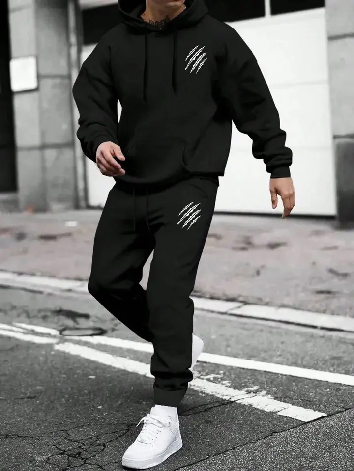 KZZ Men's 2-Piece Athletic Activewear Set - Hoodie & Sports Pants, All-Season Comfort, Unique Wolf Claw Design, Gym & Casual Outings Wear, Christmas Gifts for Him
