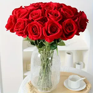 10pcs Realistic Rose Flowers, Artificial Roses Bouquet, Living Room Decor, Table Bedroom Ornament, Valentine Wedding Holiday Decoration, Decorative Faux Flower, Faux Rose Bouquet