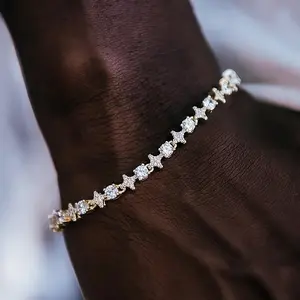 Round Stone Star Shaped Three-dimensional Zircon Bracelet, Hip Hop Fashion Jewelry, Shiny and Elegant Fashion Accessories for Men, Classic Souvenir, Ideal Gift for Valentine's Day, Christmas, Birthday, Anniversary bracelet pack pulseras  de  plata