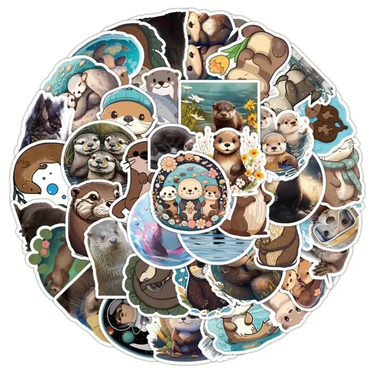 50 Pack of Otter Stickers.  Cute and Adorable Animal Waterproof Decals. No Duplicates