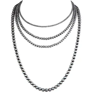 Western Jewelry Navajo Pearl Necklace for Women Handmade Long Boho Turquoise Pearls Layered Necklaces for Cowgirls