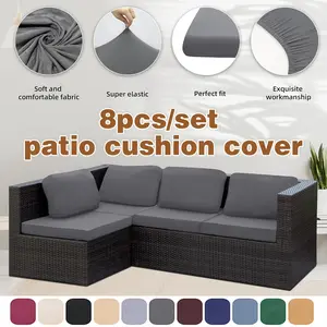 8pcs Stretch Patio Cushion Covers(back cushion coversx4 and seat cushion coversx4) Outdoor Couch Cushion Covers Replacement, Outdoor Sofa Cushion Covers Patio Slipcovers Couch Cover, Patio Furniture Cover