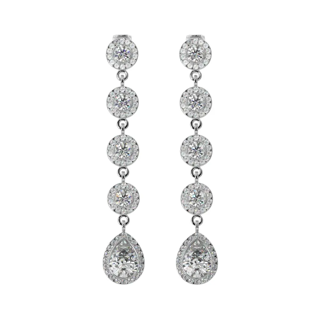 Silver Long Crystal Drops Clip On Statement Dangling Earrings