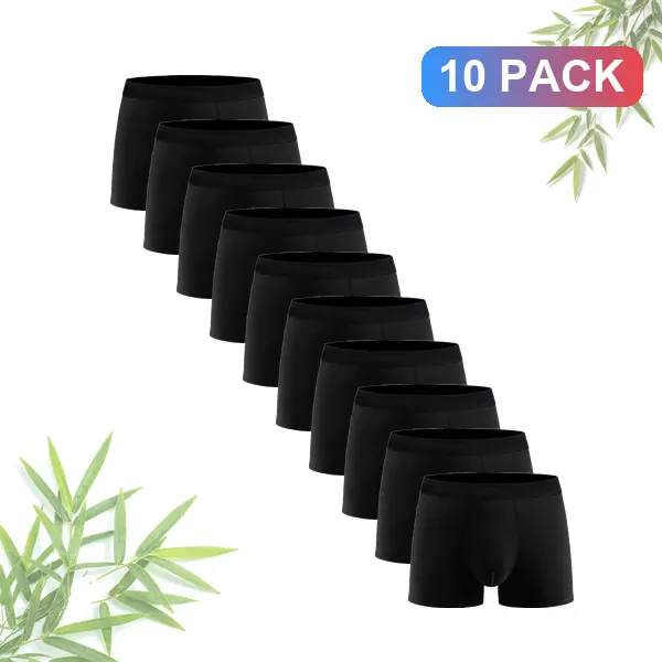Men’s 10-Pack Plain Black Belted Boxer Briefs - Short Length, Nylon Elastane Elastic Waistband, Soft Comfortable, Quick-Drying Breathable, Suitable for Athletic Wear, Everyday Use, Young-Middle Aged Men, Year-Round Wear