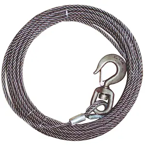 VULCAN Winch Cable - Swivel Hook - Fiber Core - 3/8 Inch x 100 Foot - 12,000 Pound Minimum Breaking Strength Marine Rope Heavy Duty Nylon Steel Wire Braided