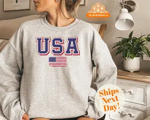 Vintage USA Flag Sweatshirt, 4th of July Shirt