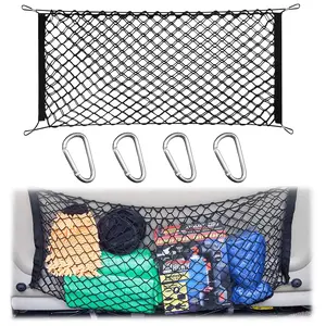 Truck Bed Cargo Net with 4 Carabiners - Elastic Mesh Storage Strap with Hooks - Truck Bed Organizer with Hooks  - Cargo Net Suitable for Pickup Trucks