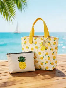 Handbag, Foldable Lightweight Shopping Bag, Multi functional Storage Bag, Pineapple Printed Beach Bag