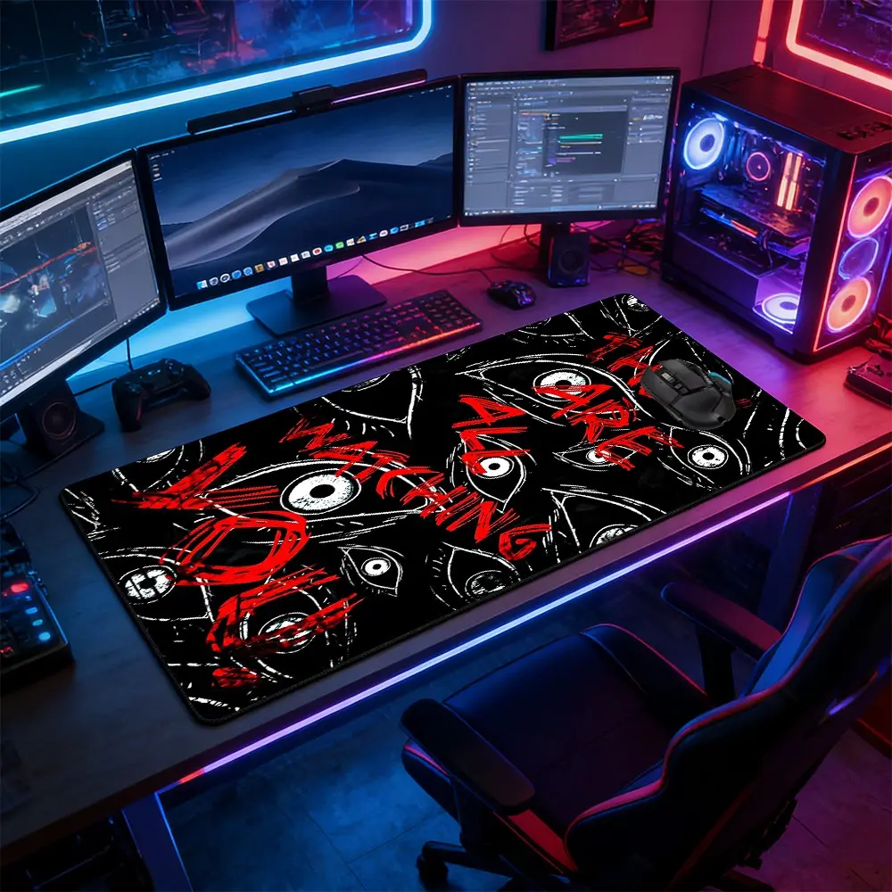 Vintage Black & Red Graffiti Eye Typography Large Gaming Mouse Pad, Non Slip Mousepad, Non-Slip Rubber Base with Reinforced Stitched Edge, Intense Dark Aesthetic Design, Durable Desk Mat for Gaming & Office, Great Gift for Gamer Boys & Edgy Art Lovers