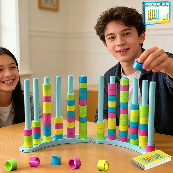Color Matching Challenge Game, Fast Pattern Match Ring Stacking Puzzle Stack Games, 1-2 Players, Family Board Game for Kids & Adults, Birthday Easter Christmas Party Gifts for Boy & Girl