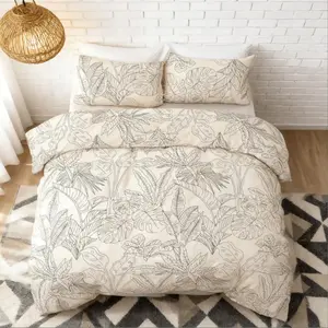 3pcs Bedding Set Without Filler, Leaf Pattern Soft Comfortable Sheet Pillowcases, Easy Care Bedroom Decor Essential (includes 1 Sheet + 2 Pillows)