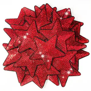 30 Pcs Sequins Star Iron on Patches Red Embroidery Sequin Patches Clothing Shiny Bulk Patches Decoration Sew on Star Patches for Hats Jeans Jackets Bags