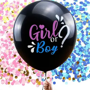 Jumbo Gender Reveal Balloon,36Inch Black Boy or Girl Large Latex Balloon with Pink and Blue Round Confetti for Baby Gender Reveal Party Decorations