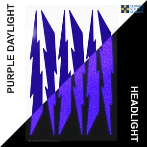 6 Purple Lightning Bolts Reflective Decal Set, Six Lightning Bike Frame Reflector Stickers Kit, Motorcycle Helmet Transfers Sheet / #674R-Purple