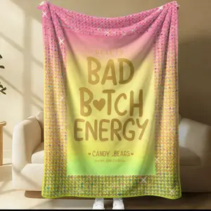 Bad Bitch Energy Y2K Flannel Blanket,Sparkly Rhinestone Gradient Print Throw Blanket,All-Season Soft Cozy Warm Blanket,Birthday Holiday Gift Blanket for Women Teen Girls,for Couch Bedroom Dorm Room Decor,Perfect for Preppy Sweet Cool Style Fans
