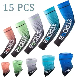 15 PCS Set 5 Pairs Cooling Arm Sleeves + 5 Neck Gaiter Anti Slip UPF50+ UV Sun Protection Ice Silk Compression Arm Covers Breathable Quick Dry Face Scarf for Men Women Cycling Golf Fishing Outdoor Sports