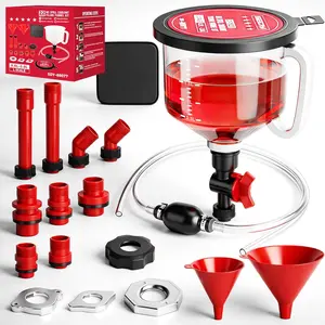 22 Piece NoSpill Coolant Filling Funnel Kit with Siphon Hose Pump, Radiator Spill Proof Funnel Kit Includes Adapters Extensions PVC Hose and Towel, Universal Vehicle Engine Oil Funnel Set