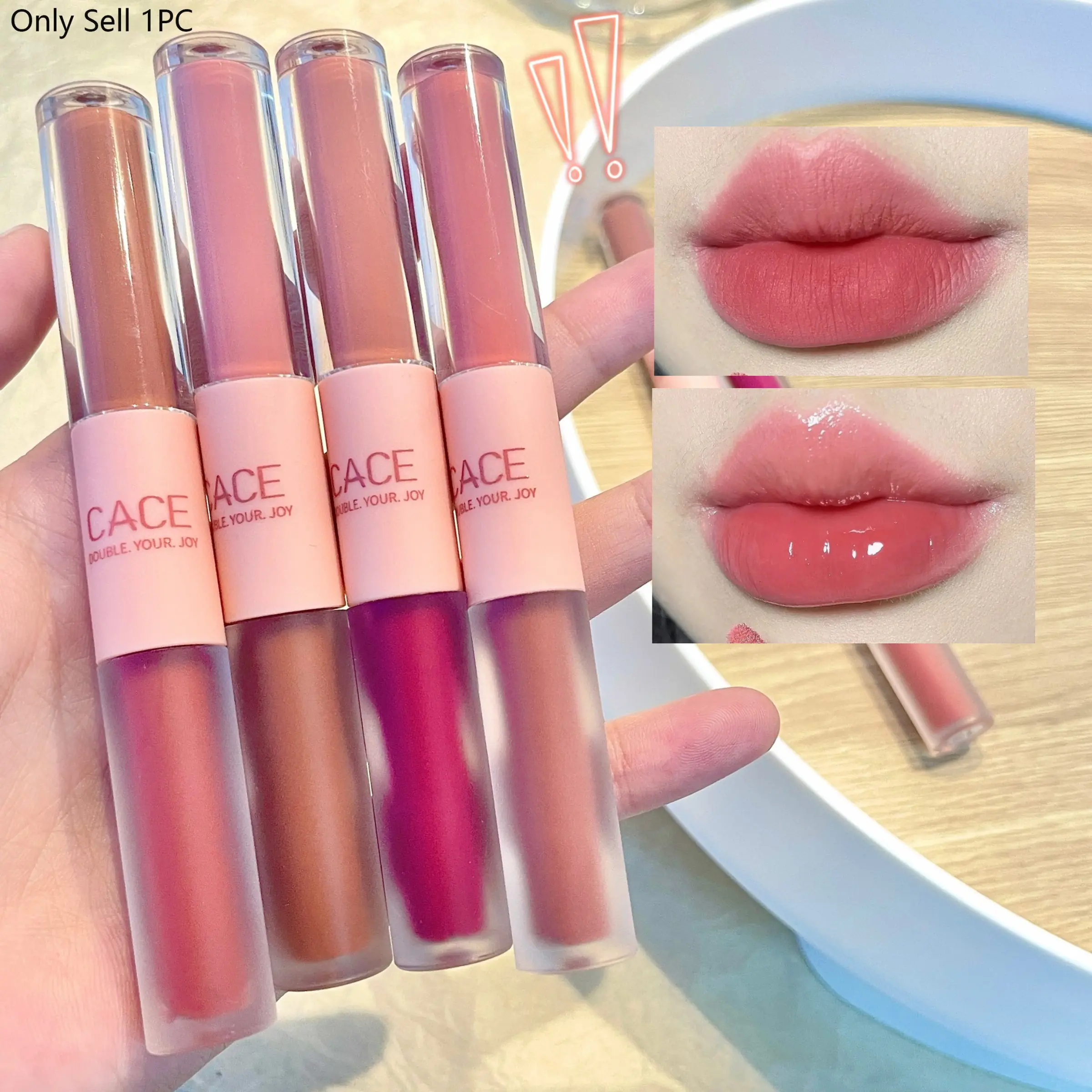 Double headed matte mirror lip gloss, lightweight, non greasy, waterproof, anti smudging, long-lasting natural makeup effect, Long Lasting Lipgloss, Lip Products Makeup