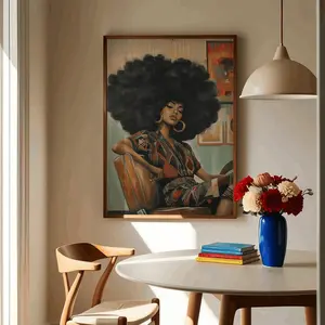 Black Hair Shop Art – Vintage 70s Afro Art Poster, Luxury Afrocentric Home Decor, Empowering African American Woman Retro Boho Gift, Unframed