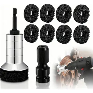 BBTO Wheel Hub Cleaning Tool Kit Wheel Stud Cleaner Brake Hub Resurfacing Kit Includes 9 Pads with Holder and Adapter, Quick Rust Removal Fits Power Drill or 1/2" Wrenches for Nuts Car Truck