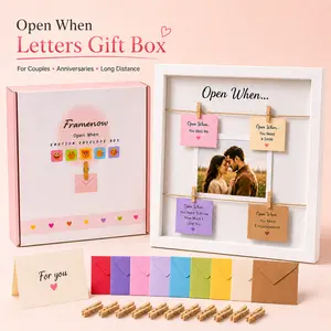 Framenow Open When Letters Gift Box, DIY Keepsake Photo Frame with 16 Envelopes & Clips, Romantic Anniversary Birthday Valentine Gift for Boyfriend Girlfriend Couples