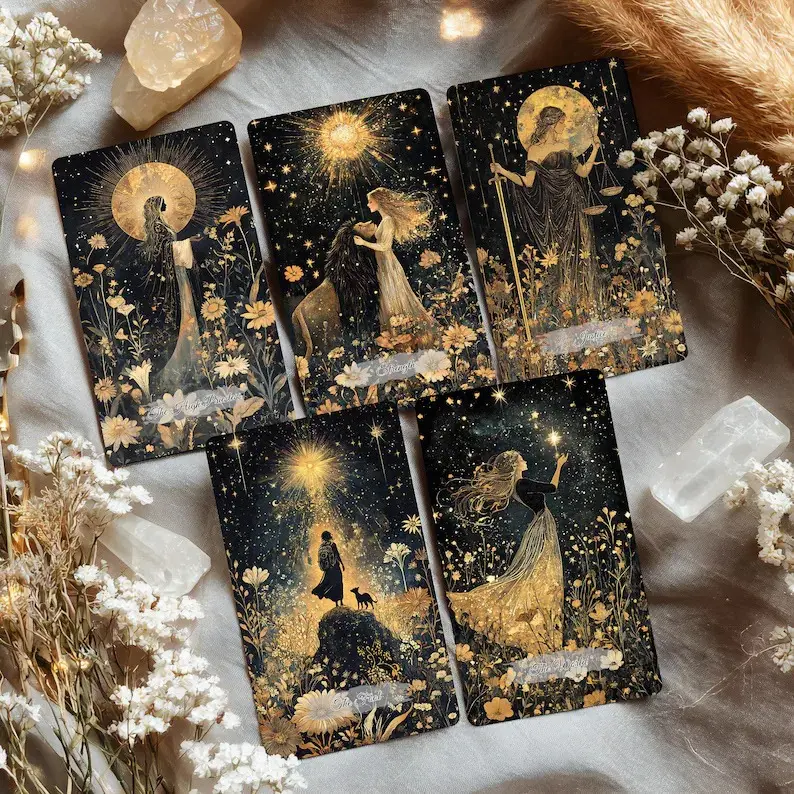 Ethereal Blossom Tarot Deck, 78 Cards with Floral Celestial Artwork