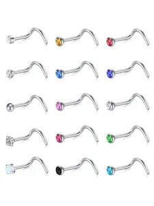 15pcs Minimalist Casual Rhinestone Decor Nose Ring, Simple Design All-match Nose Piercing Body Jewelry for Men & Women
