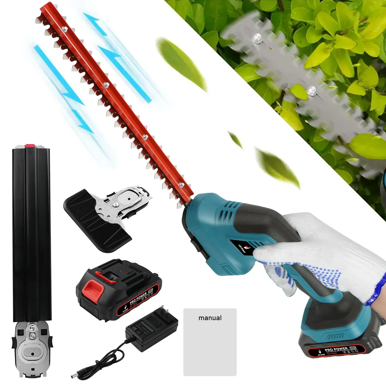 21V Cordless Electric Hedge Trimmer Handheld Home Garden Grass Cutter Shrub Pruning Shears US