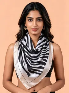 New 90cm Silk Scarf, Simple Geometric Striped Print, Loose-Fitting Headscarf, Casual Style, All Seasons, Zebra Stripe Pattern
