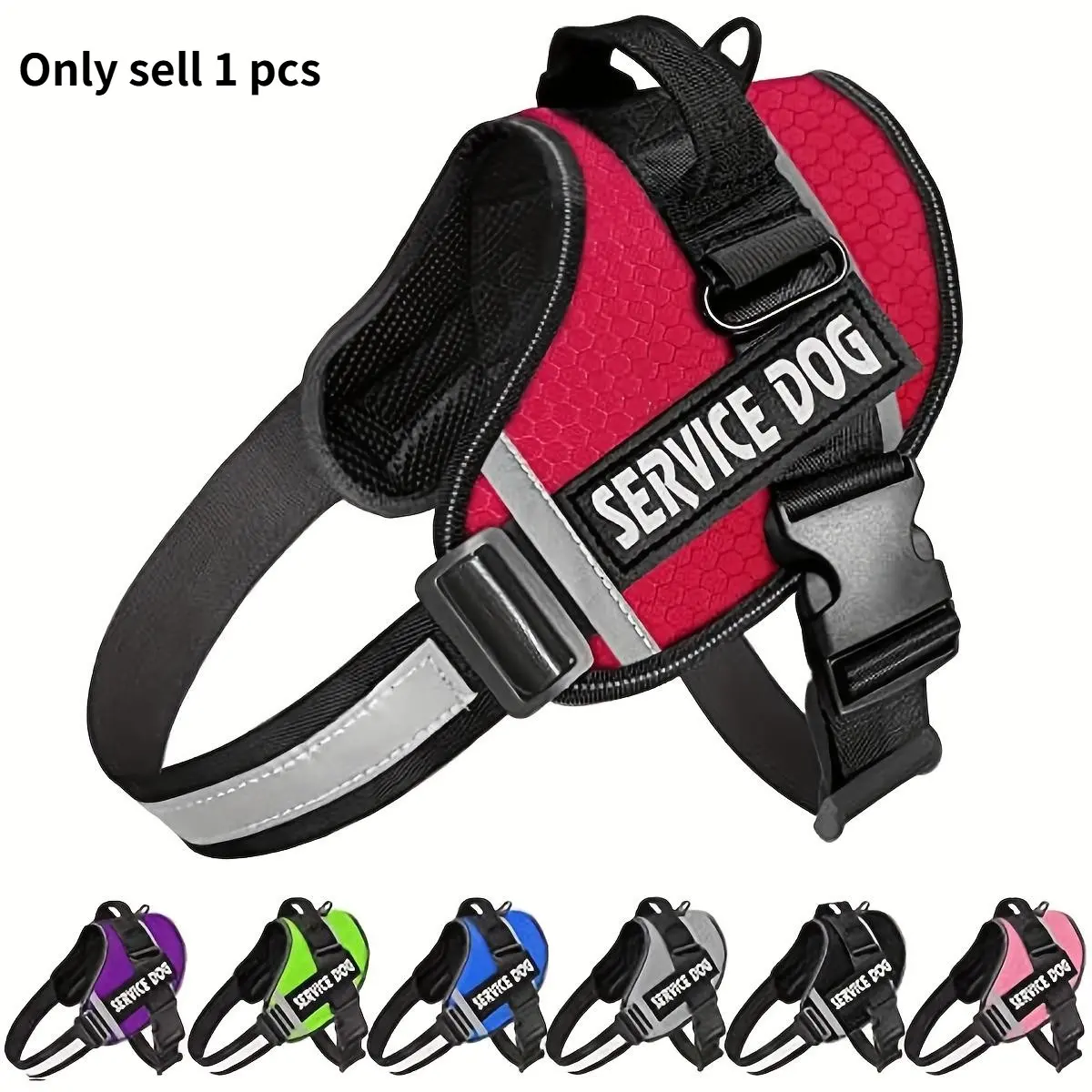 Service Dog Vest Harness with Handle, Reflective Patches, Comfortable Mesh Design, Available in 6 Sizes, Ideal for Training & Daily Use, Durable Reflective Harness