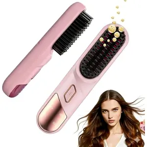 2Pcs GoBrush Pro 2026 Upgraded Cordless Hair Straightener Brush for Short Hair & Bangs, Portable Travel Hair Straightening Comb with 9600mAh Massive Battery, 9 Temp Settings Mini Ionic Styler