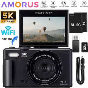 75MP Digital Camera for Photography 5K 18X Digital Zoom Vintage Vlog Video Recorder