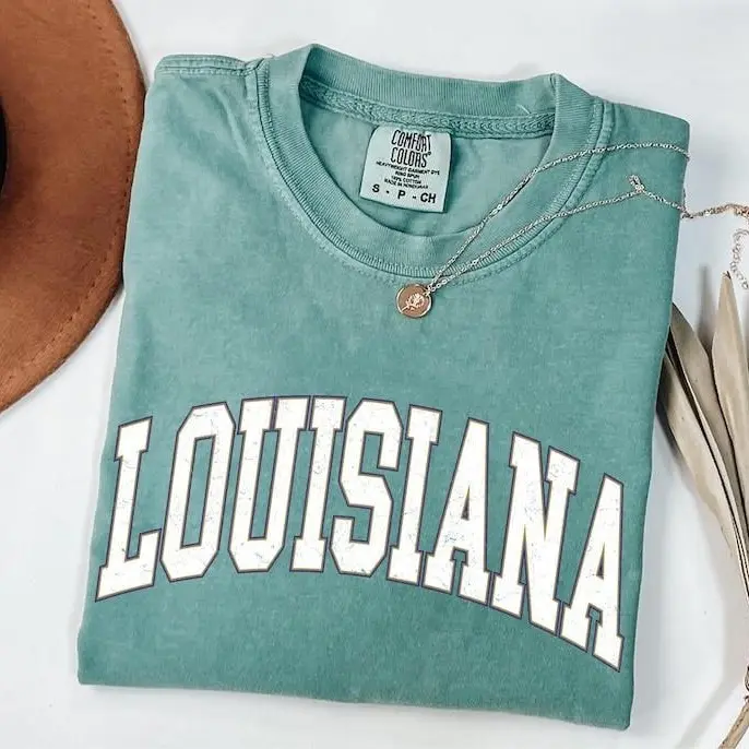 Comfort Colors Louisiana State t-shirt with vintage style. Perfect retro Louisiana tee for game day, a unisex gift for fans who love state pride.