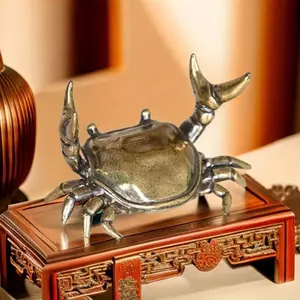 Pure Brass Crab Figurine Desk Ornament for Home Office, Mini Animal Statue Decoration with Solid Copper Material and Fine Detailing