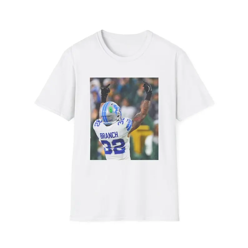 Brian Branch Graphic Tshirt, Men's 100% Cotton Shortsleeve Top, Classic Fit Round Neck Streetwear for Detroit Football Fans, Tops, Chinese New Year, Preppy Basic, Split Pattern, Fabric, Graphic Print, Cute, Do Not Dry Clean