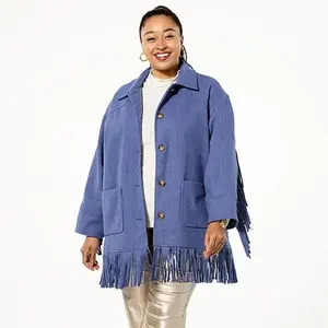 TWRHLL by Christie Brinkley Brushed Faux Melton Jacket with Fringe