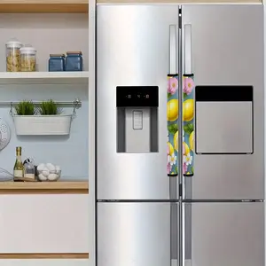 2pcs 4.7x15.7 inch Fresh Lemon and Floral Pattern Kitchen Appliance Handle Covers | Removable and Reusable Protective Covers for Refrigerator/Dishwasher/Microwave/Oven.  Home Decor, Holiday Gift, Flowers. 1230LYY